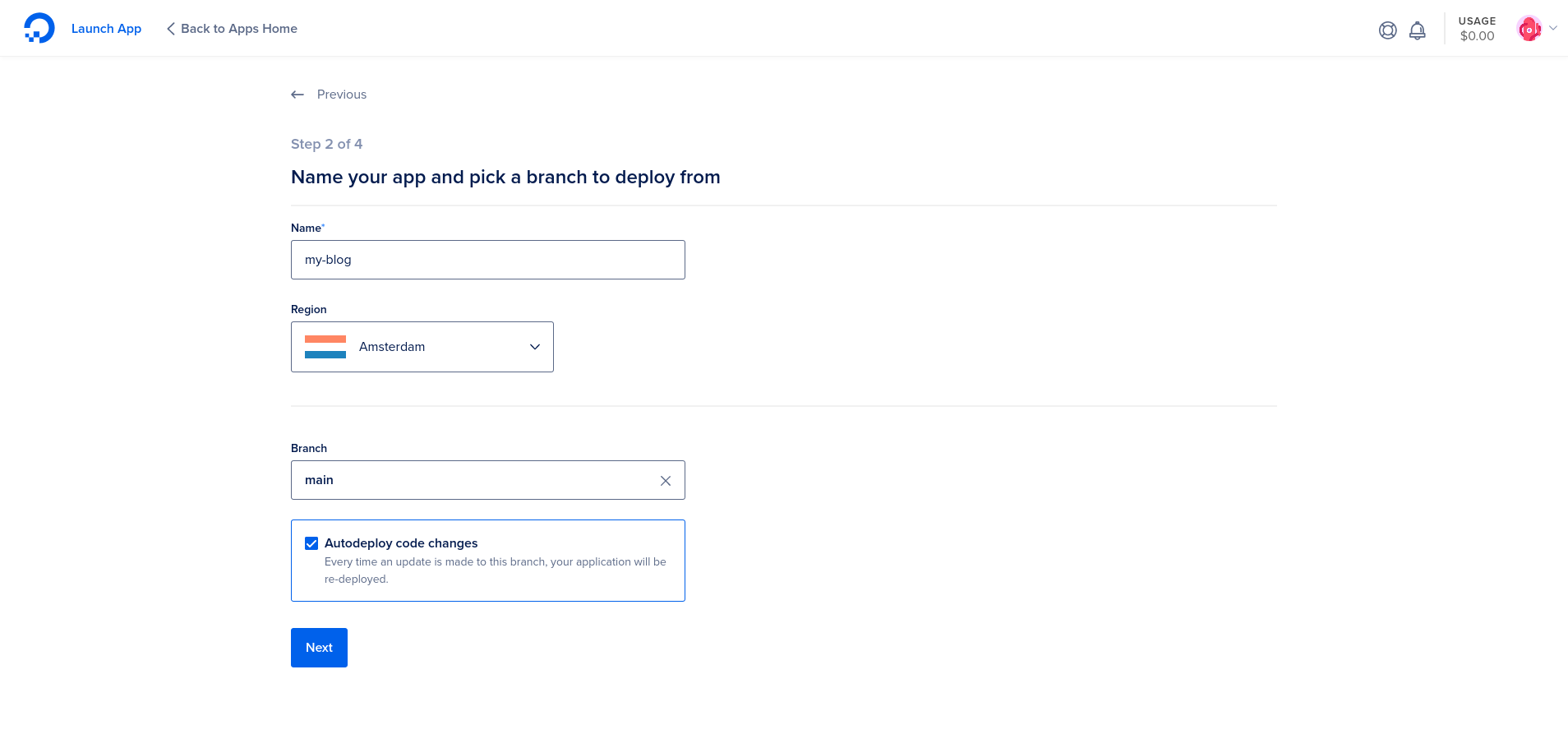 Set name, region and branch